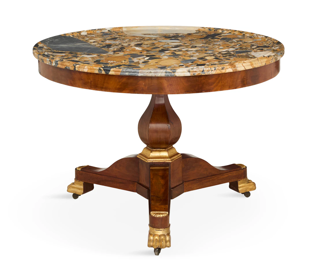 Fine Regency Parcel-Gilt Mahogany and Marble-Top Table