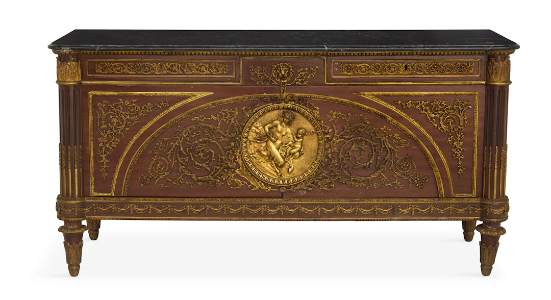 Empire-Style Ormolu-Mounted Mahogany and Marble-Top Sideboard