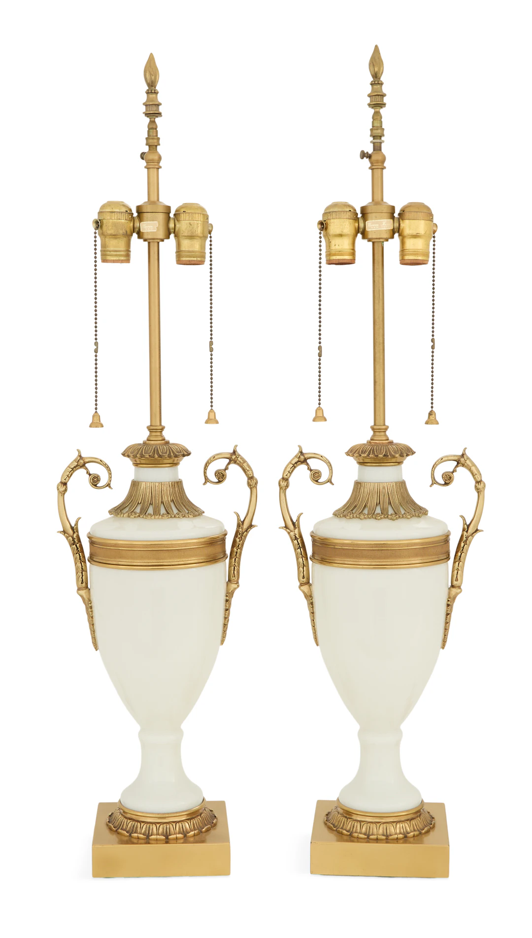 Pair of Brass-Mounted Opaline Lamps