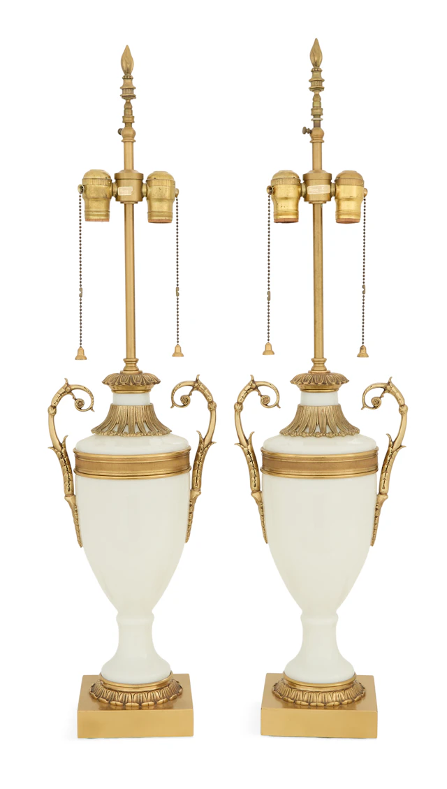 Pair of Brass-Mounted Opaline Lamps