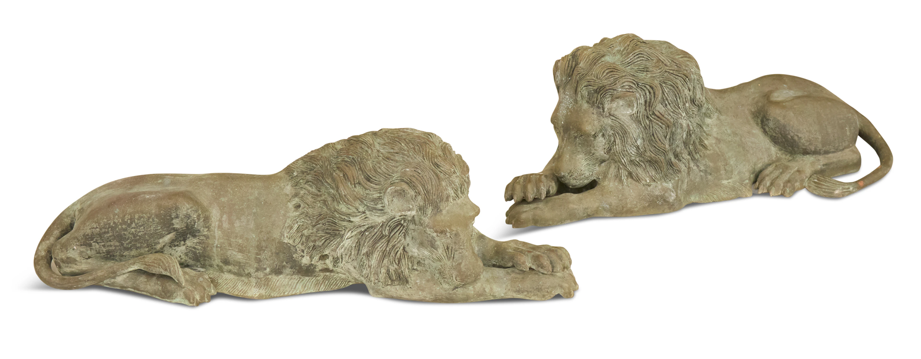 Pair of Bronze Lion Garden Figures