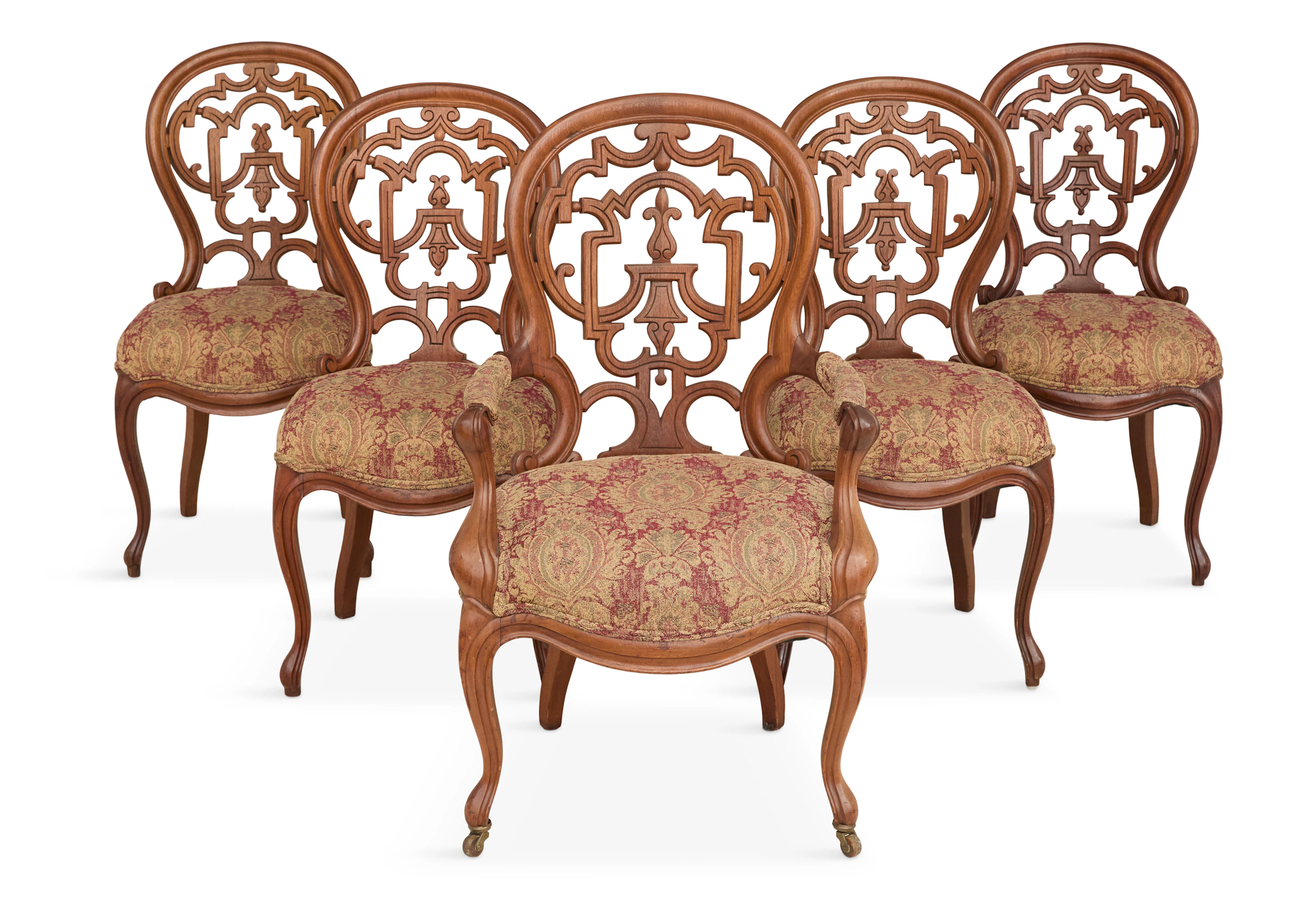 Suite of Five Laminated-Walnut Dining Chairs