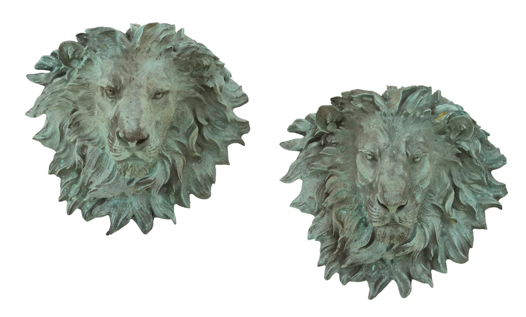 Pair of Patinated Bronze Lion's-Head Plaques