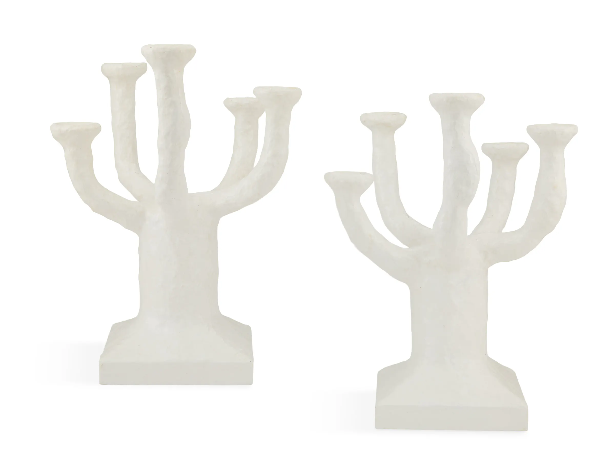 Pair of White Tree-Trunk-Inspired Candelabra