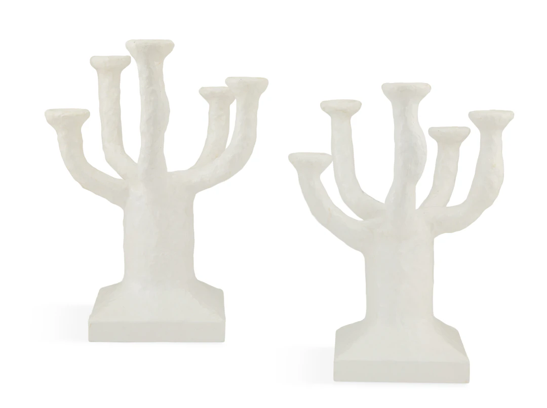 Pair of White Tree-Trunk-Inspired Candelabra