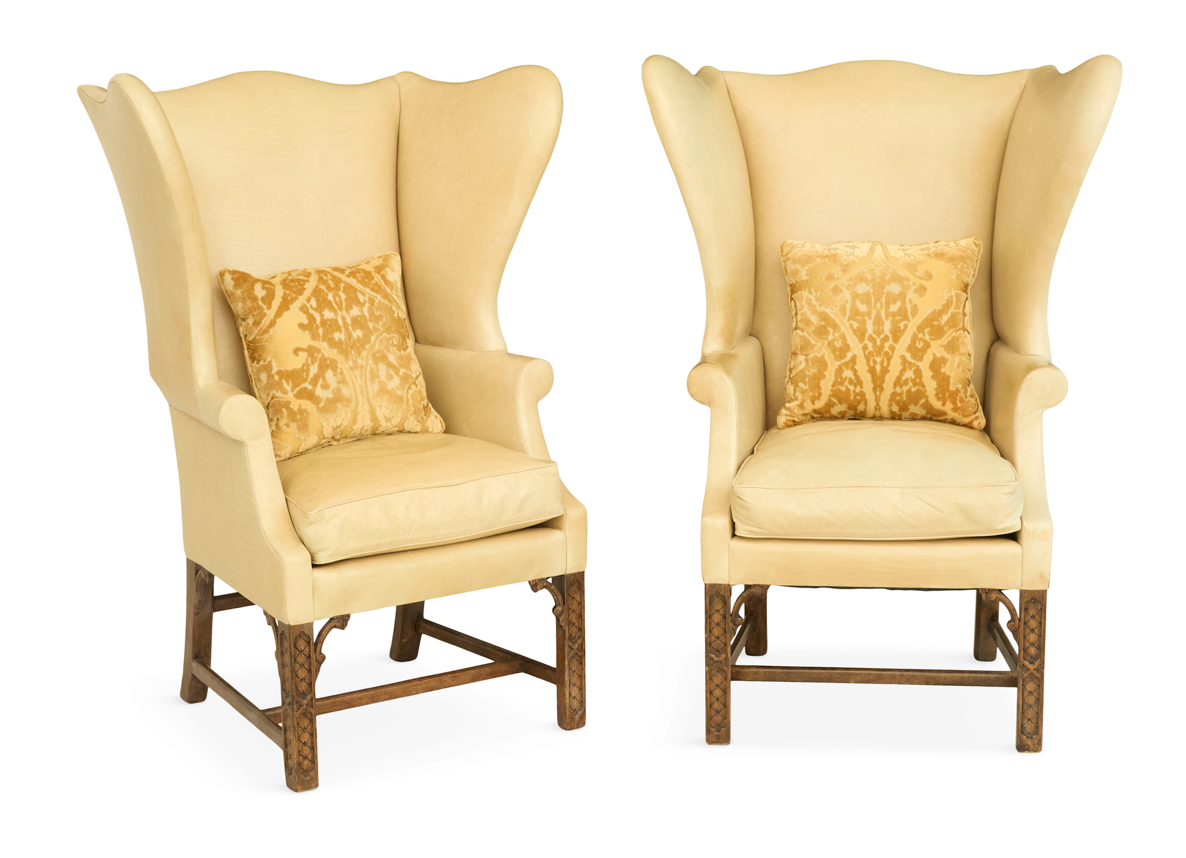 Pair of George III-Style Mahogany and Leather Wing Chairs