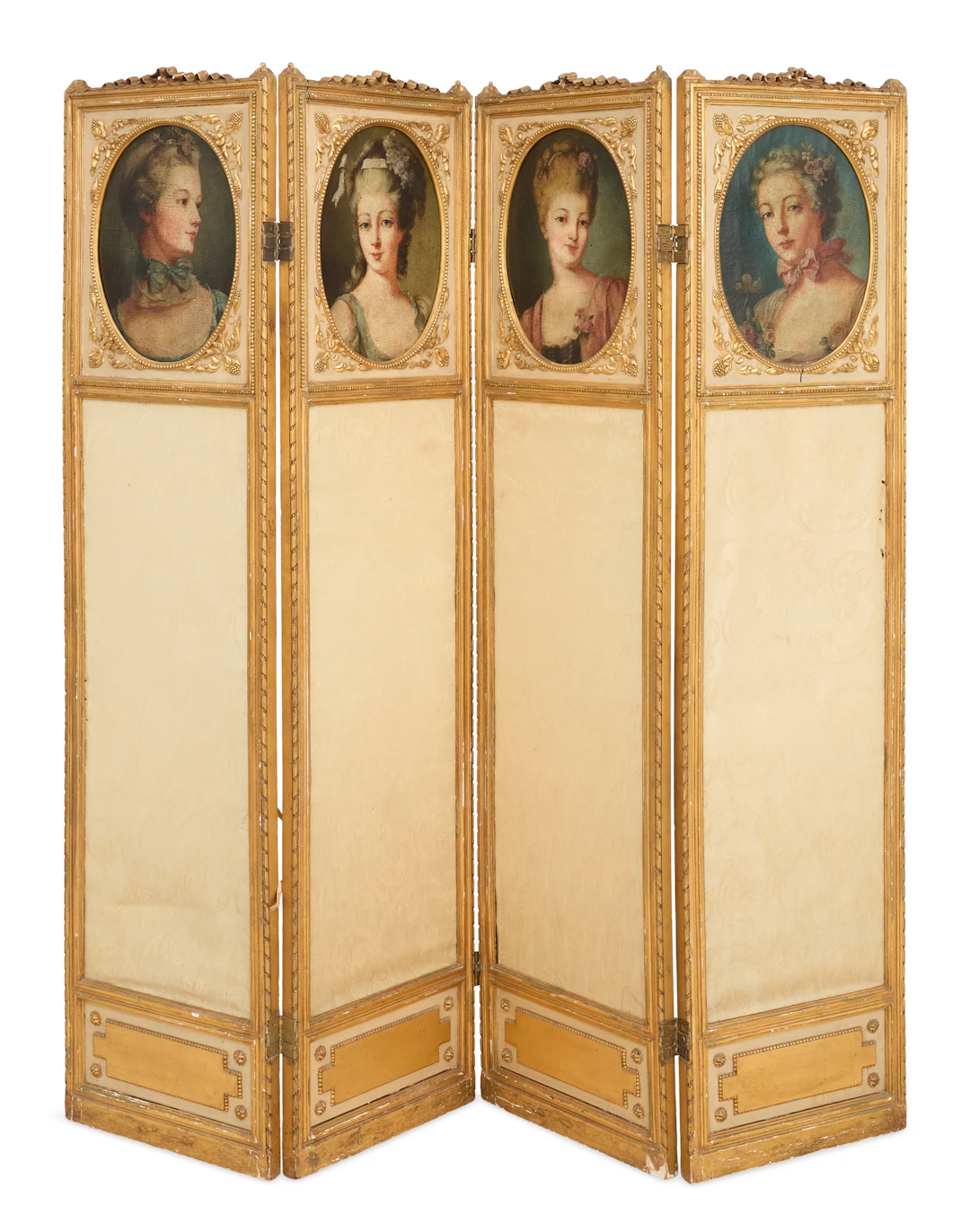 French Belle Epoque Parcel-Giltwood Four-Panel Screen