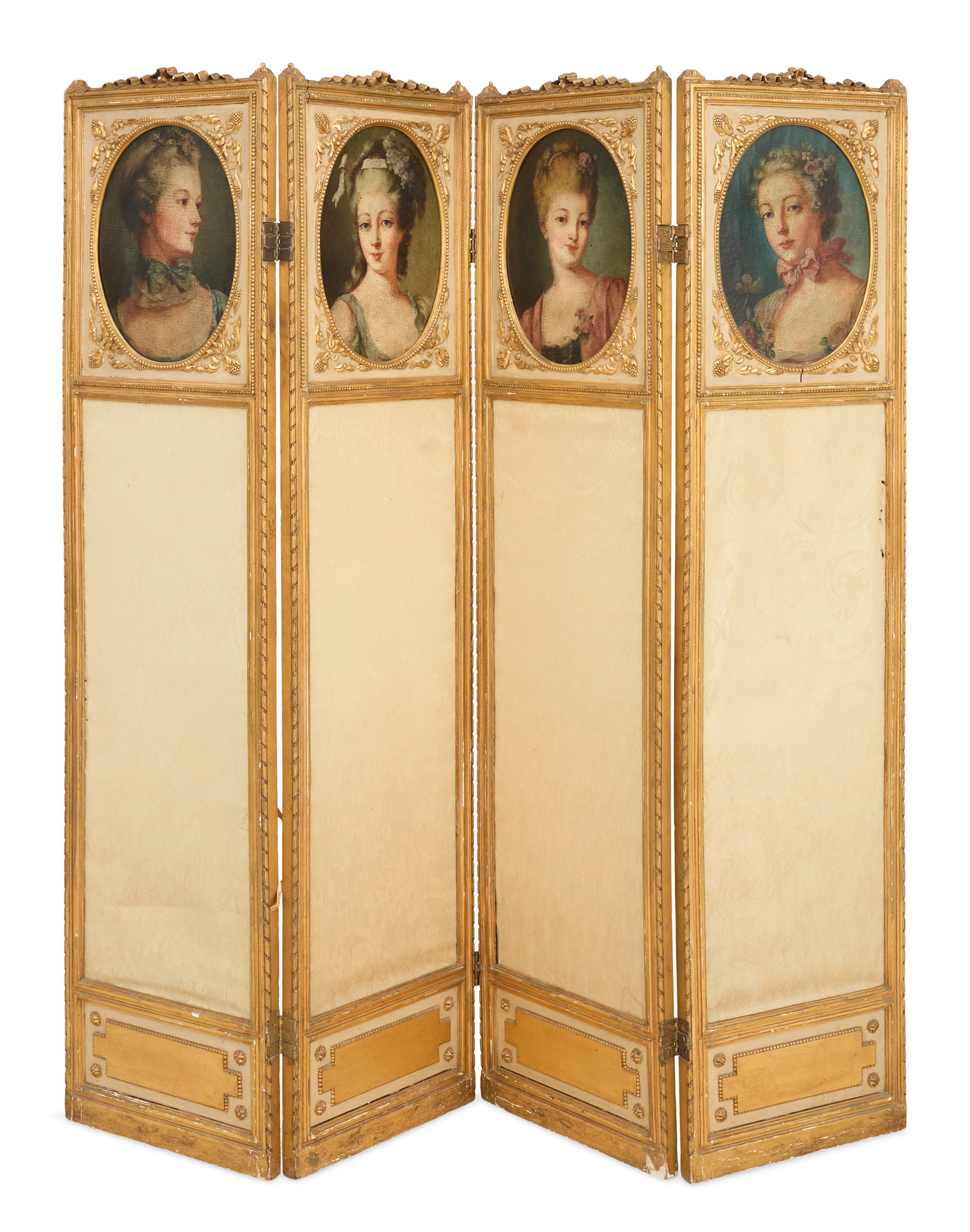 French Belle Epoque Parcel-Giltwood Four-Panel Screen