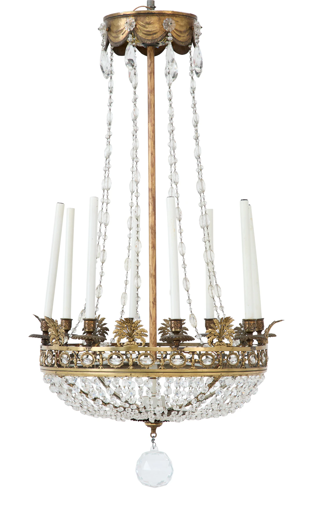 Unusual French Bronze and Crystal Basket Chandelier