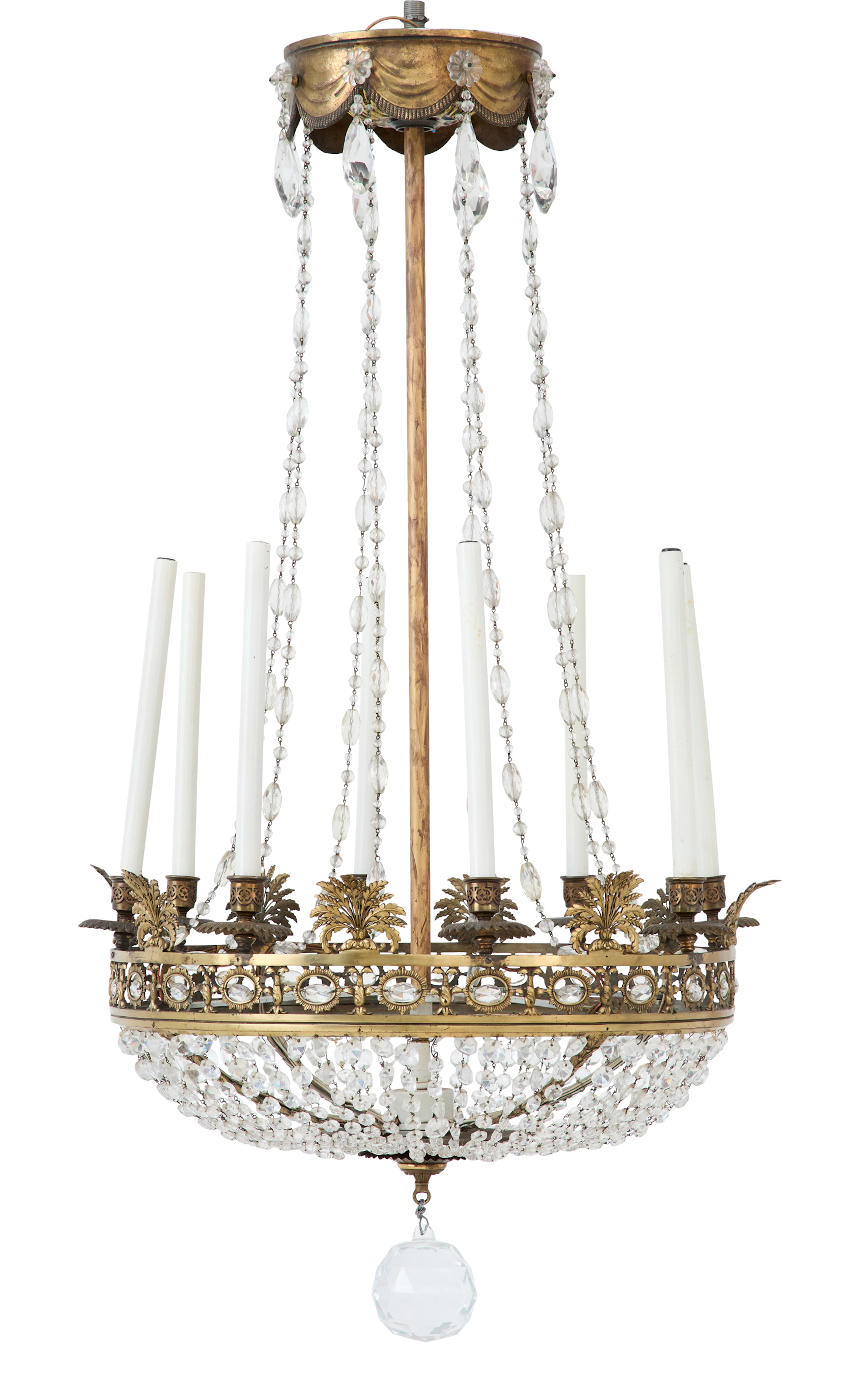 Unusual French Bronze and Crystal Basket Chandelier