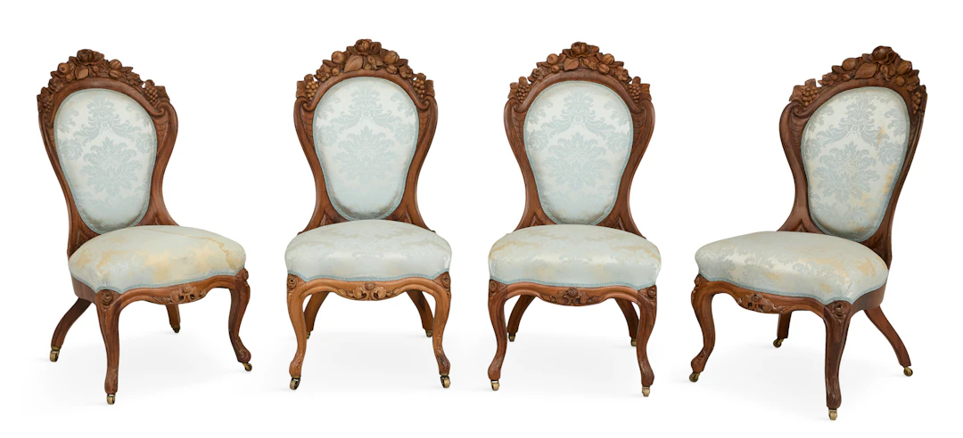 Suite of Four American Rococo Revival Laminated Rosewood Side Chairs