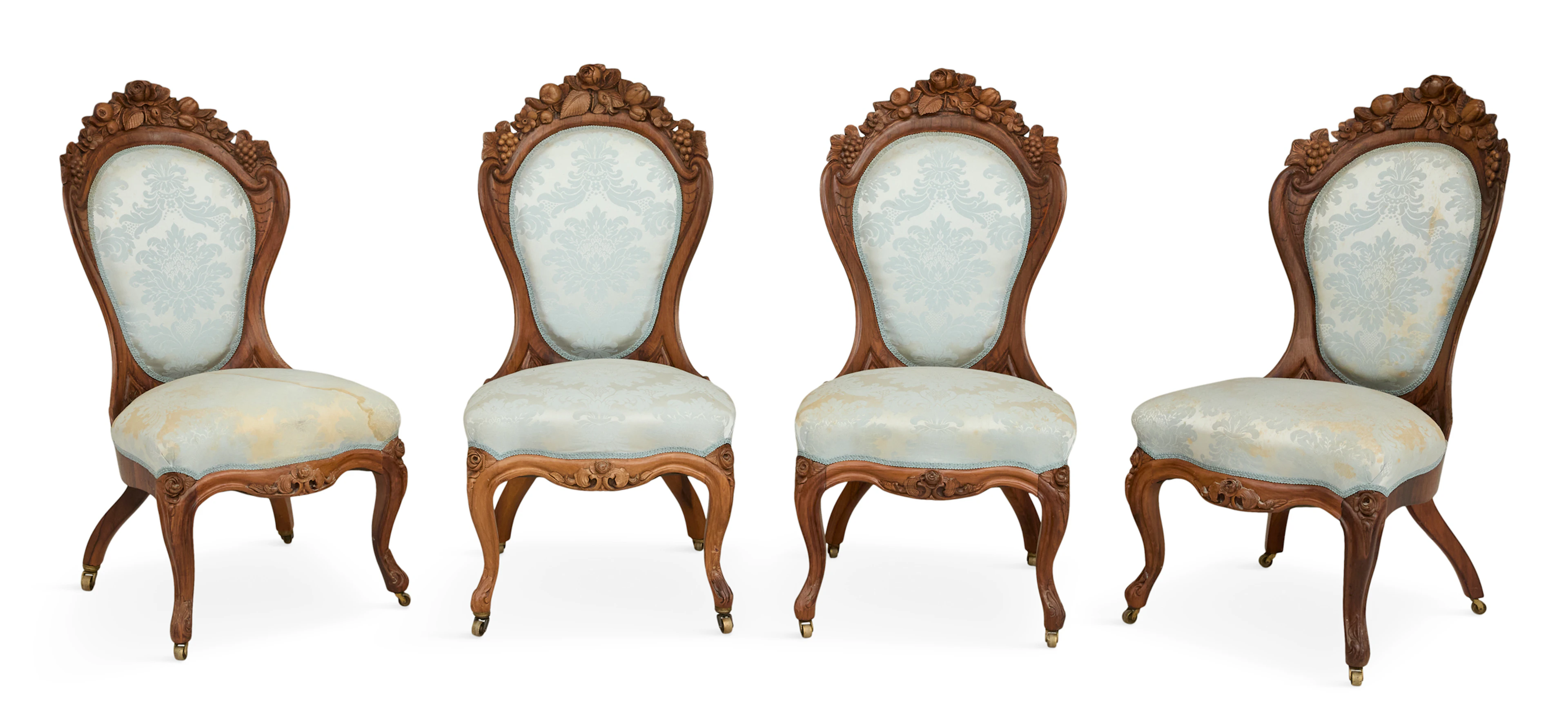 Suite of Four American Rococo Revival Laminated Rosewood Side Chairs