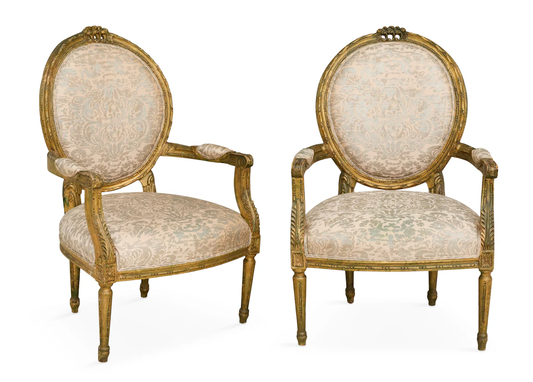 Pair of Louis XVI-Style Giltwood Fauteuils