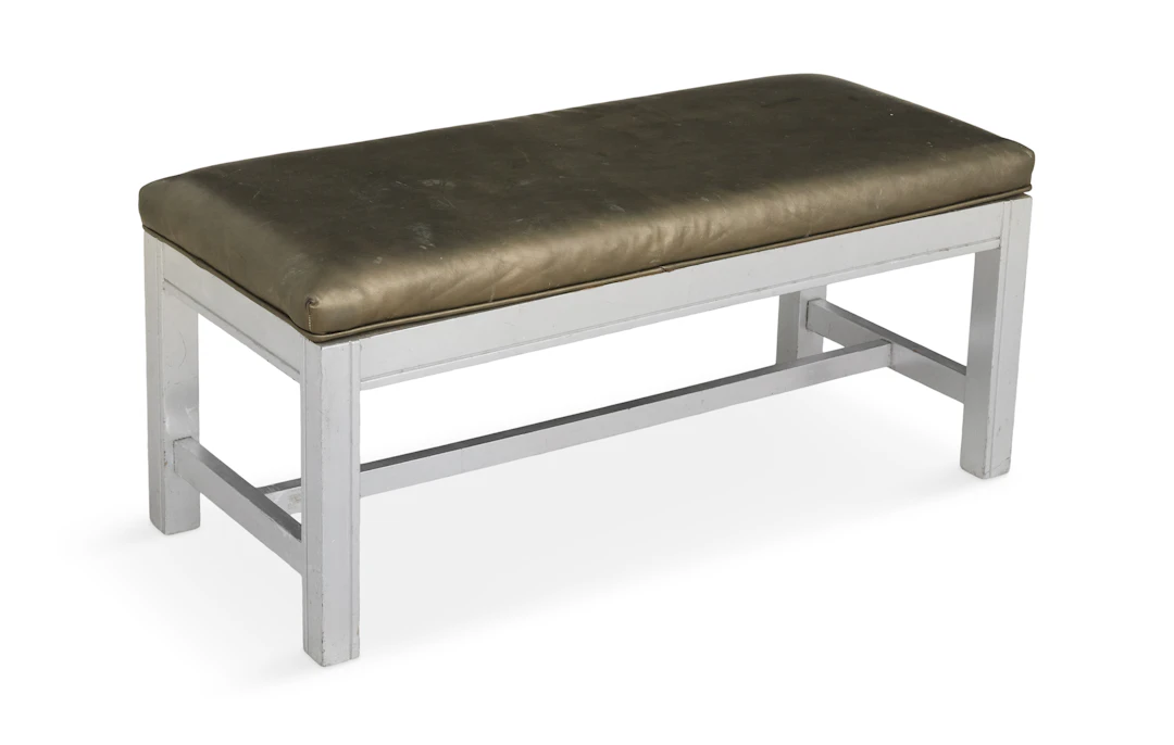 Silvered Wood and Leather Bench