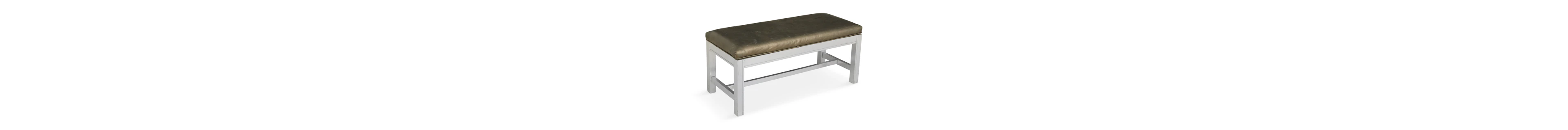 Silvered Wood and Leather Bench