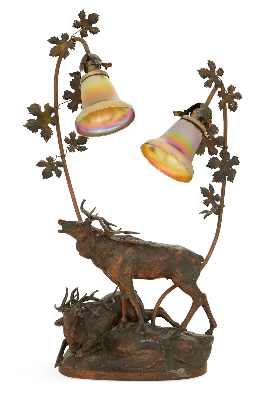 Art Nouveau Patinated Metal Table Elk Lamp