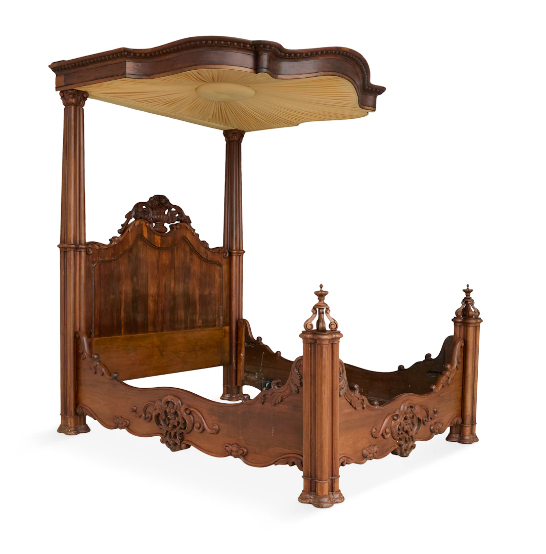 American Rococo Revival Rosewood Half-Tester Bed