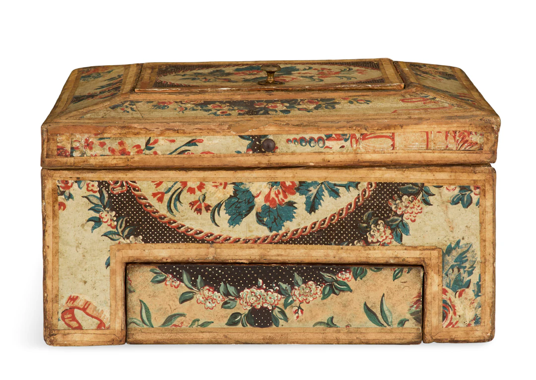 Rare French Wallpaper-Covered Work Box