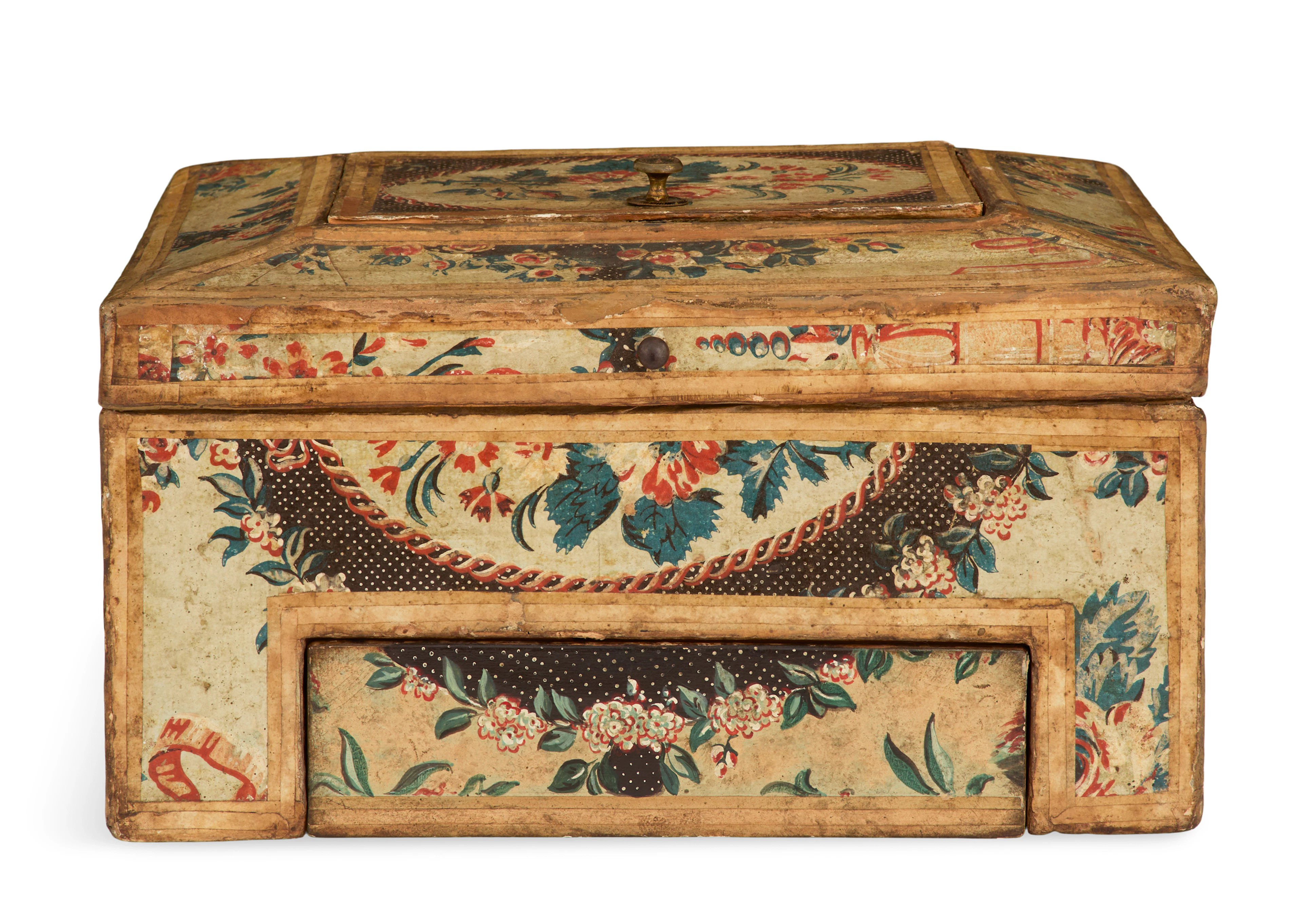 Rare French Wallpaper-Covered Work Box
