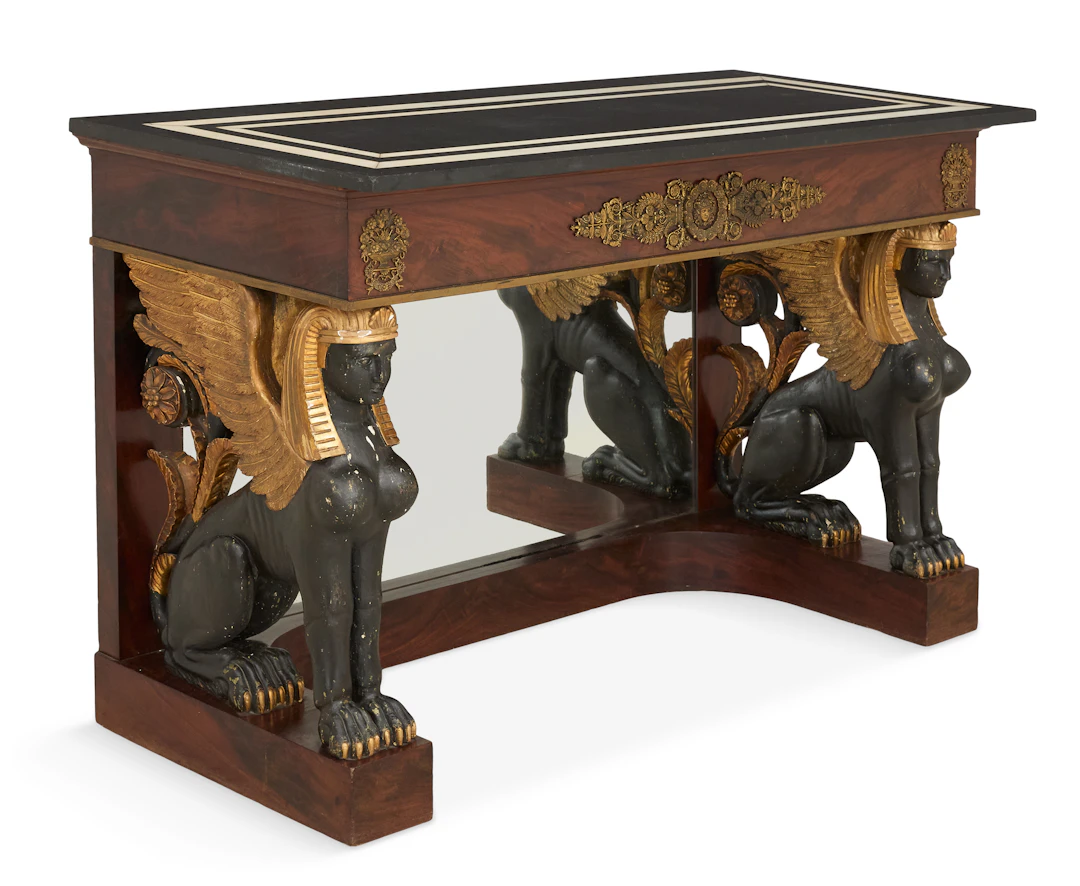 Rare French Empire Parcel-Gilt Mahogany and Marble-Top Pier Table