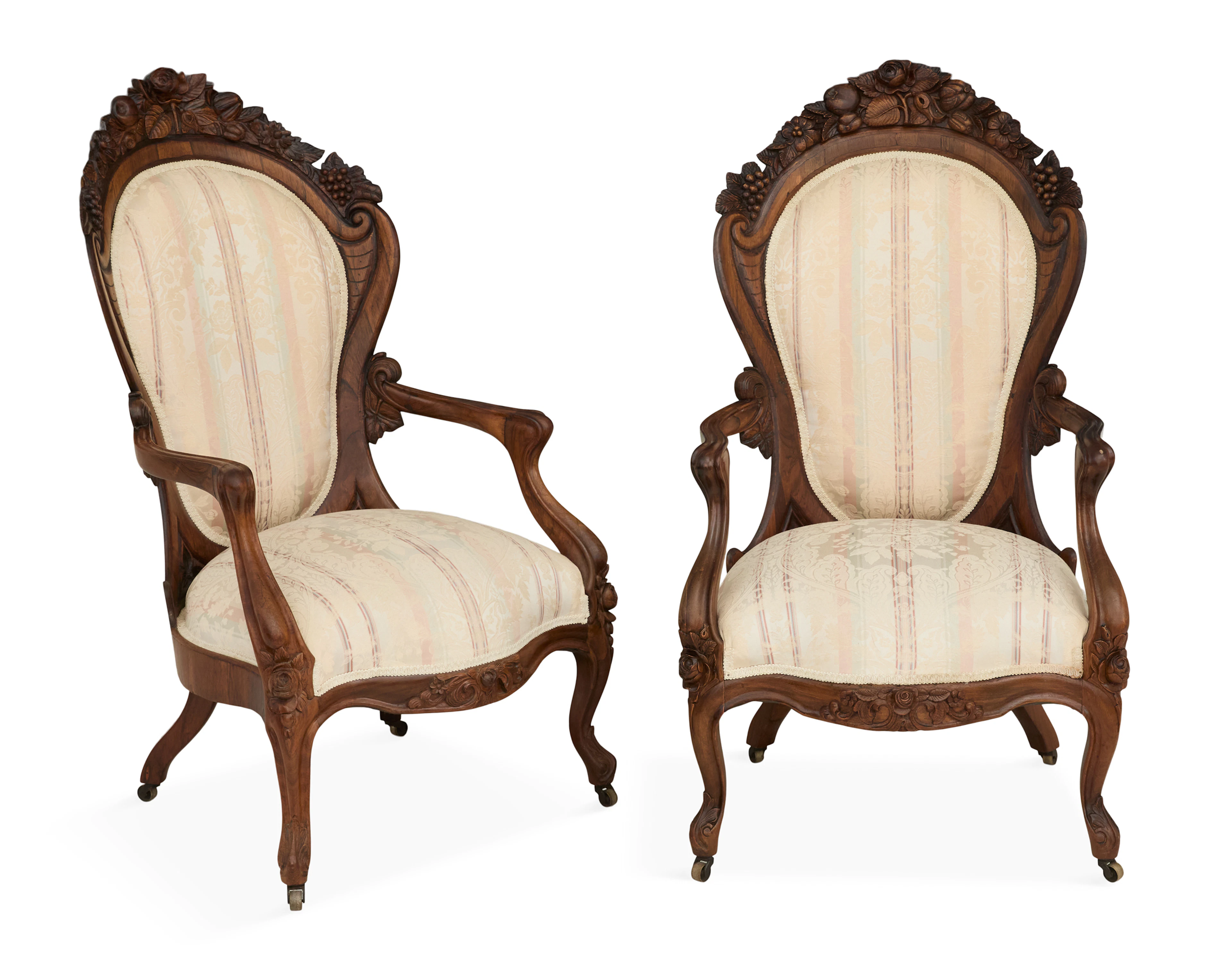 Pair of American Rococo Revival Laminated Rosewood Armchairs