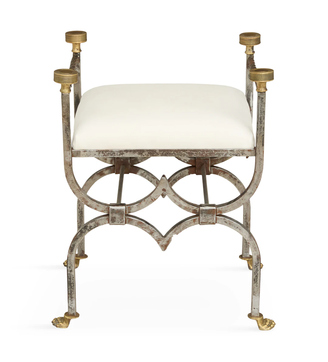 Interesting Iron and Brass Savonarola-Style Armchair