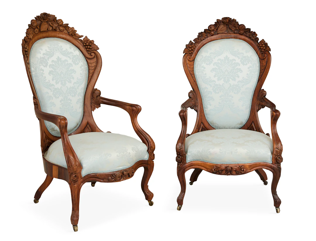 Pair of American Rococo Revival Laminated Rosewood Armchairs