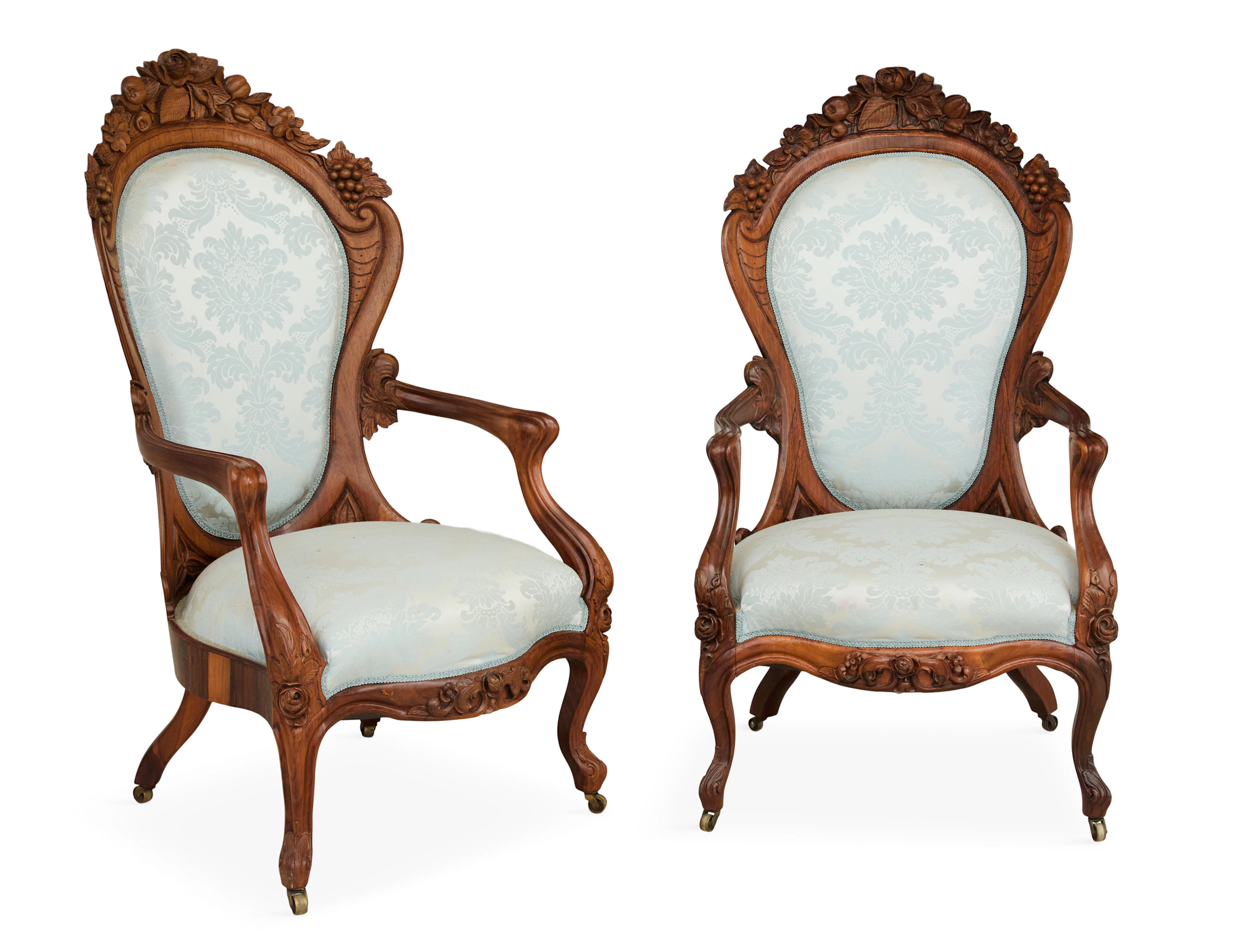 Pair of American Rococo Revival Laminated Rosewood Armchairs