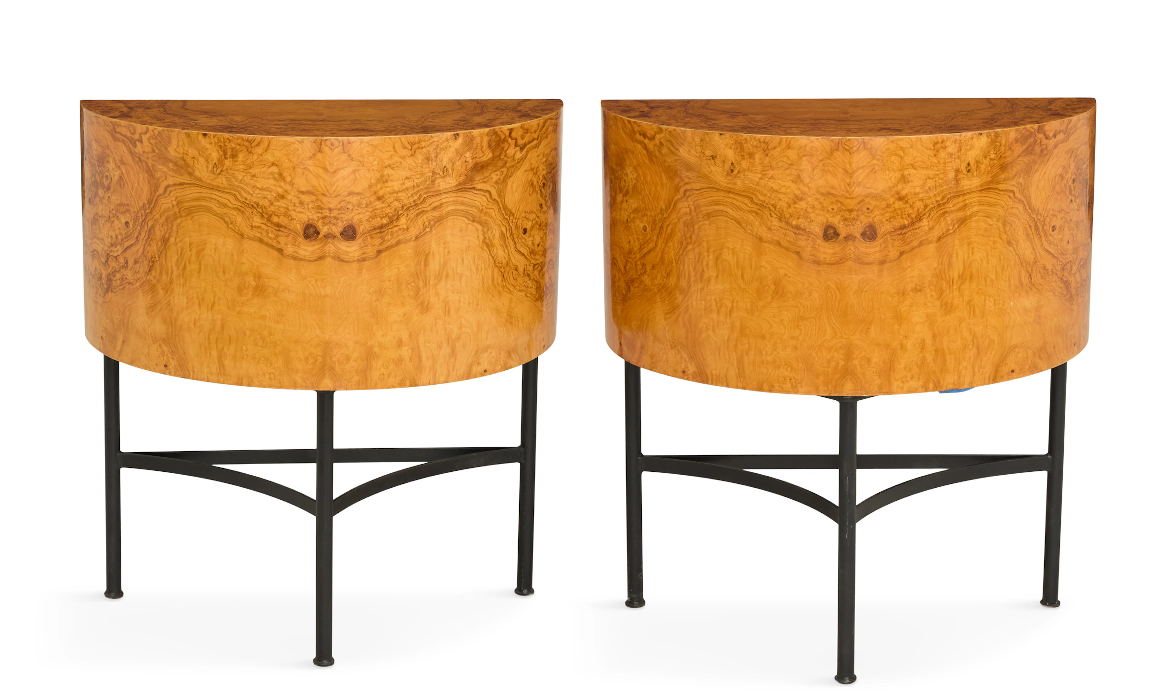 Pair of Italian Mid-Century Modern Olivewood Console Tables