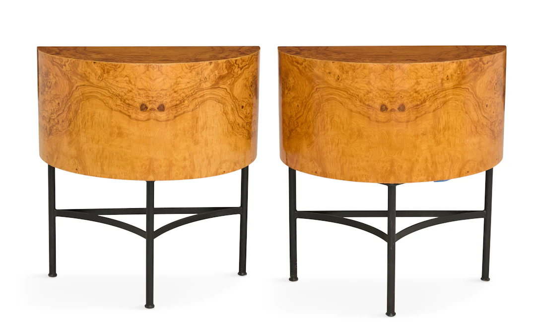 Pair of Italian Mid-Century Modern Olivewood Console Tables