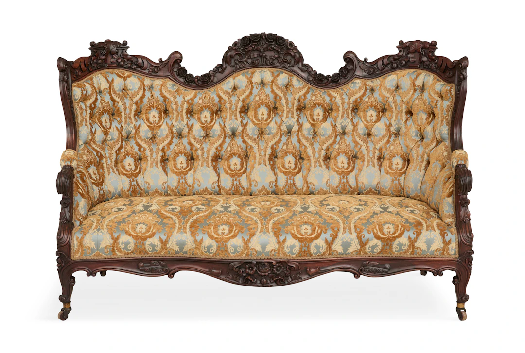 Rare and Fine American Rococo Revival Rosewood Settee