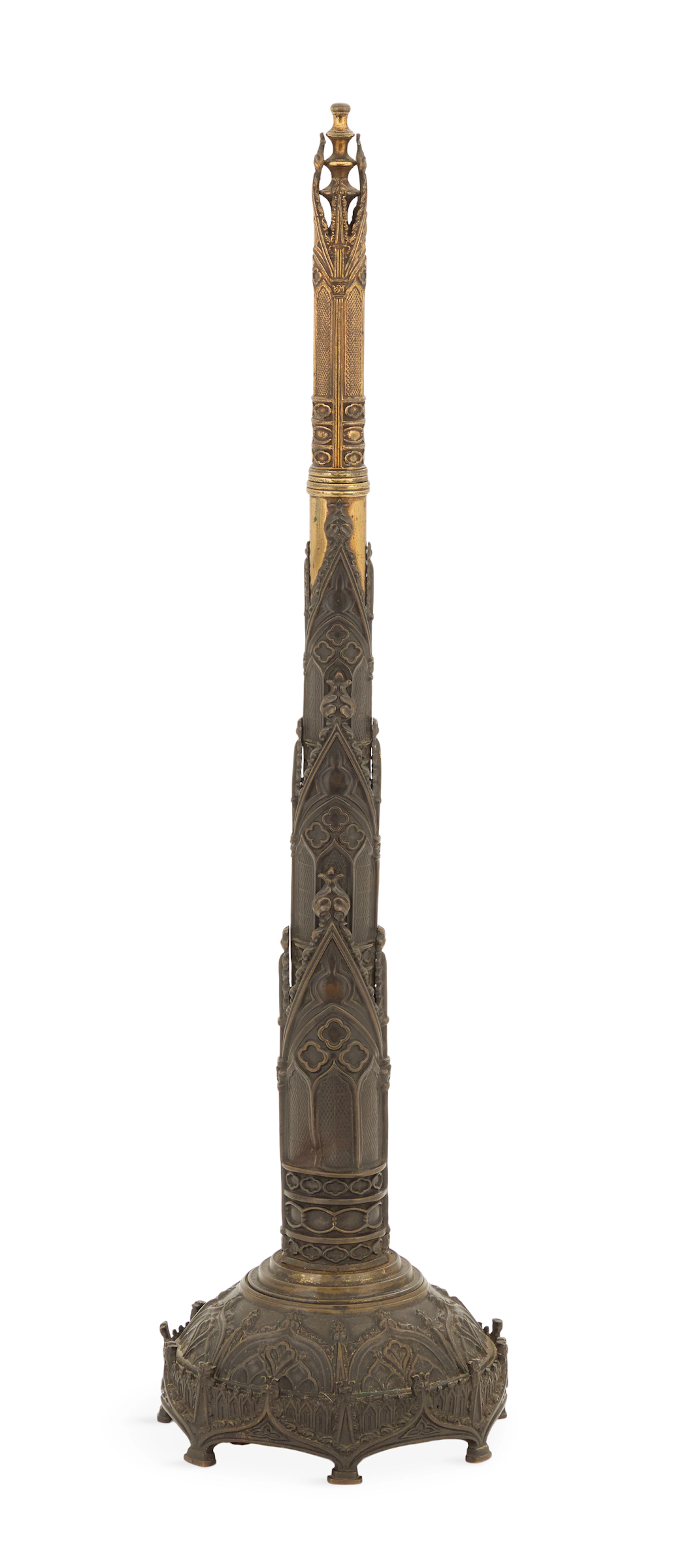 Monumental Labeled Gothic Revival Bronze and Brass Candle Shade