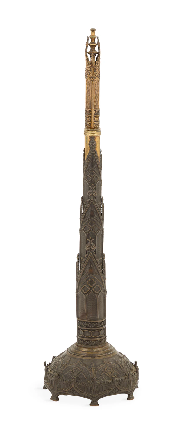 Monumental Labeled Gothic Revival Bronze and Brass Candle Shade
