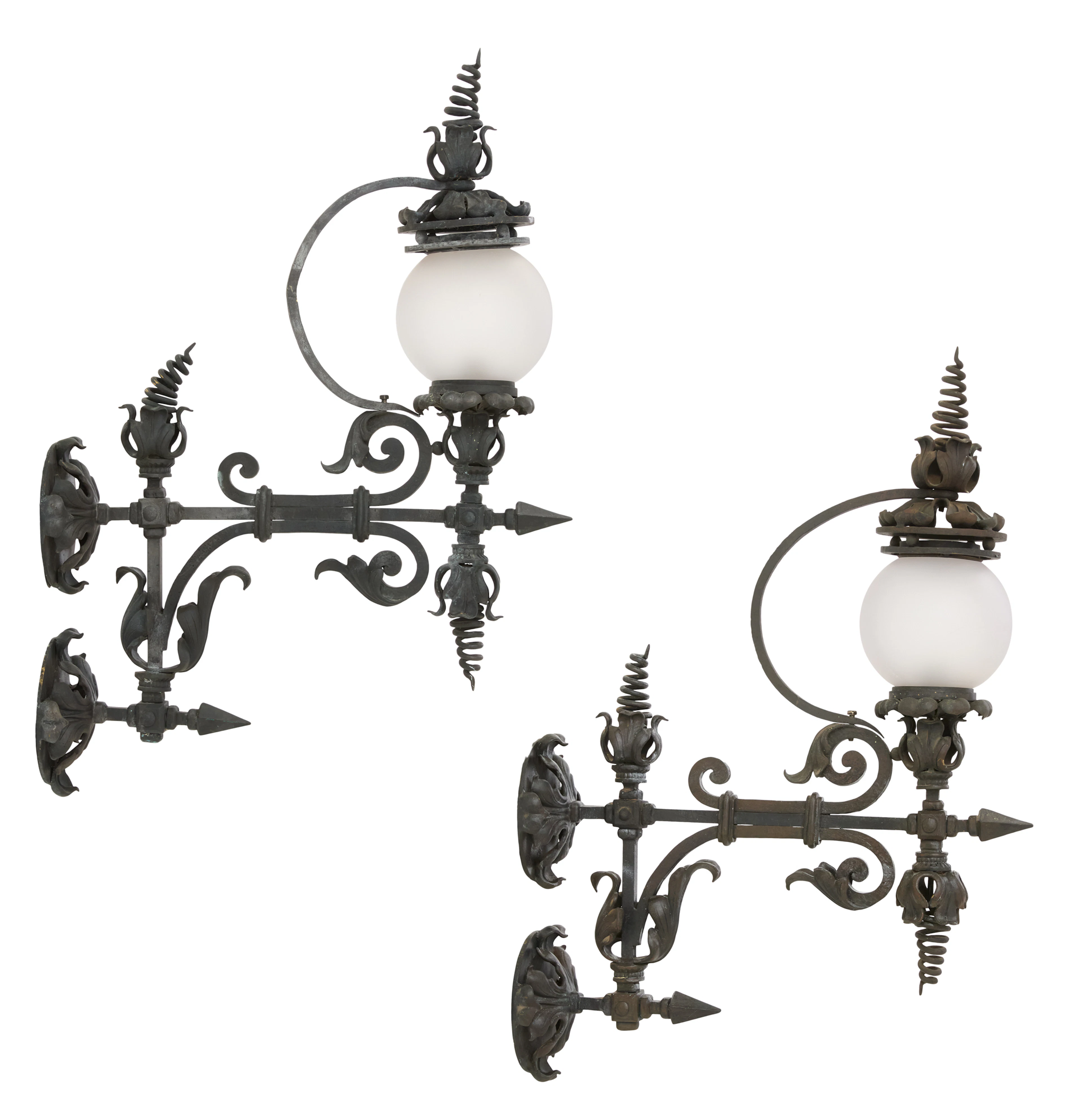 Pair of Monumental Custom Iron Exterior Sconces