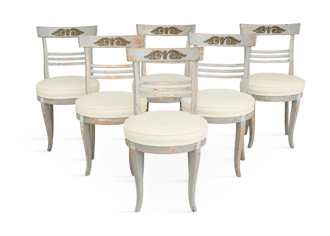 Suite of Six Swedish Polychrome Chairs
