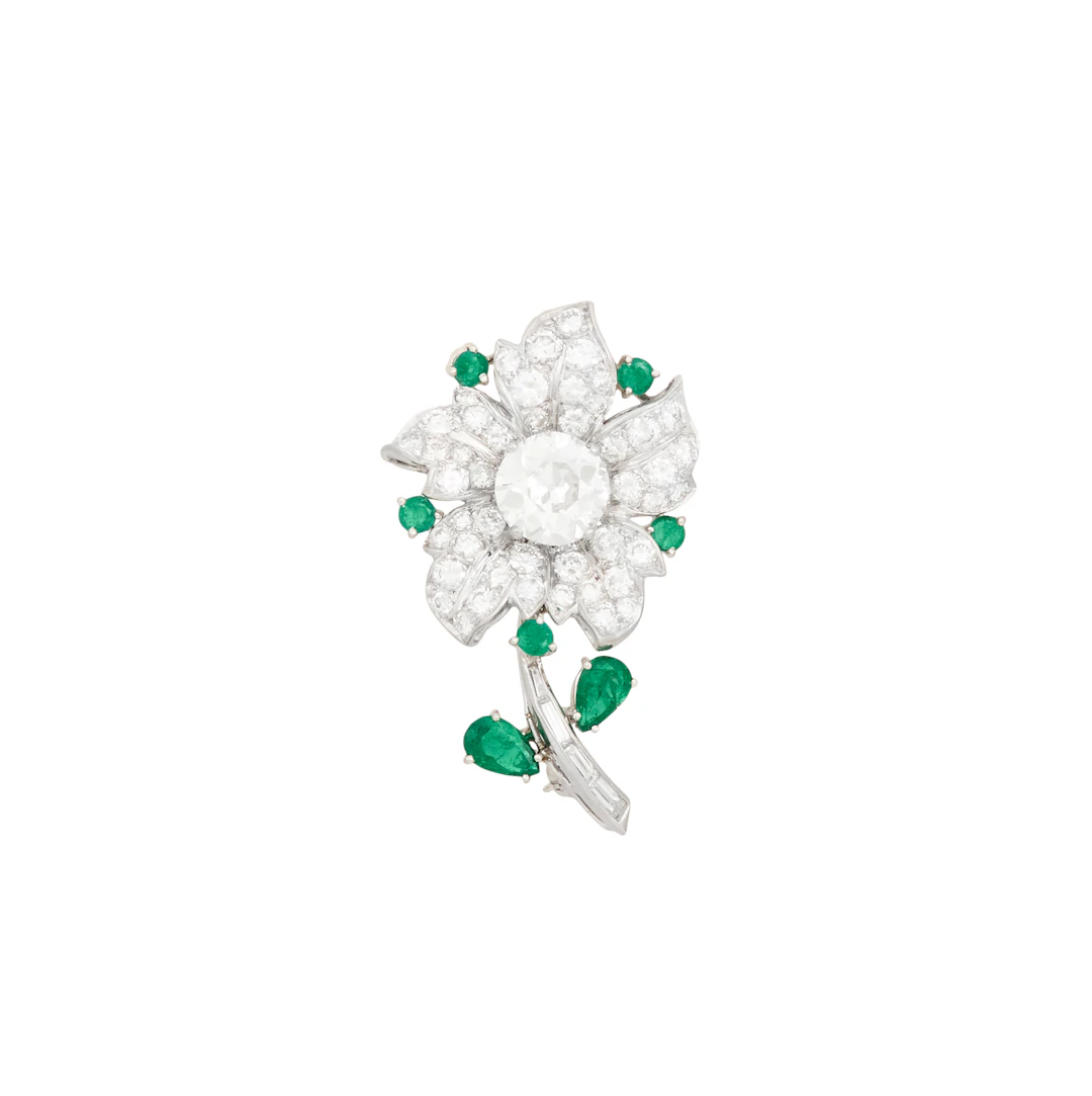 Beautiful Diamond and Emerald Brooch