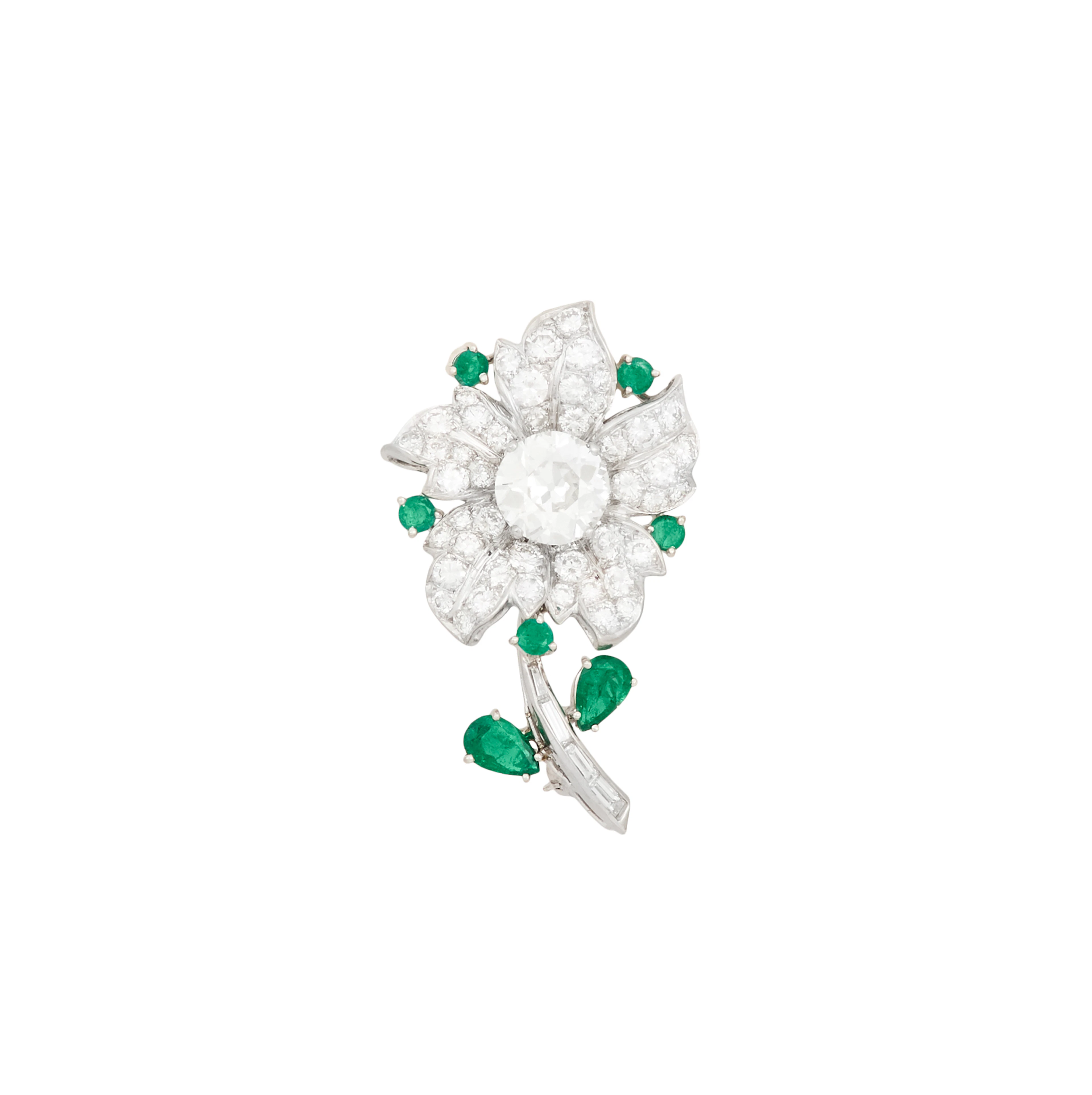 Beautiful Diamond and Emerald Brooch