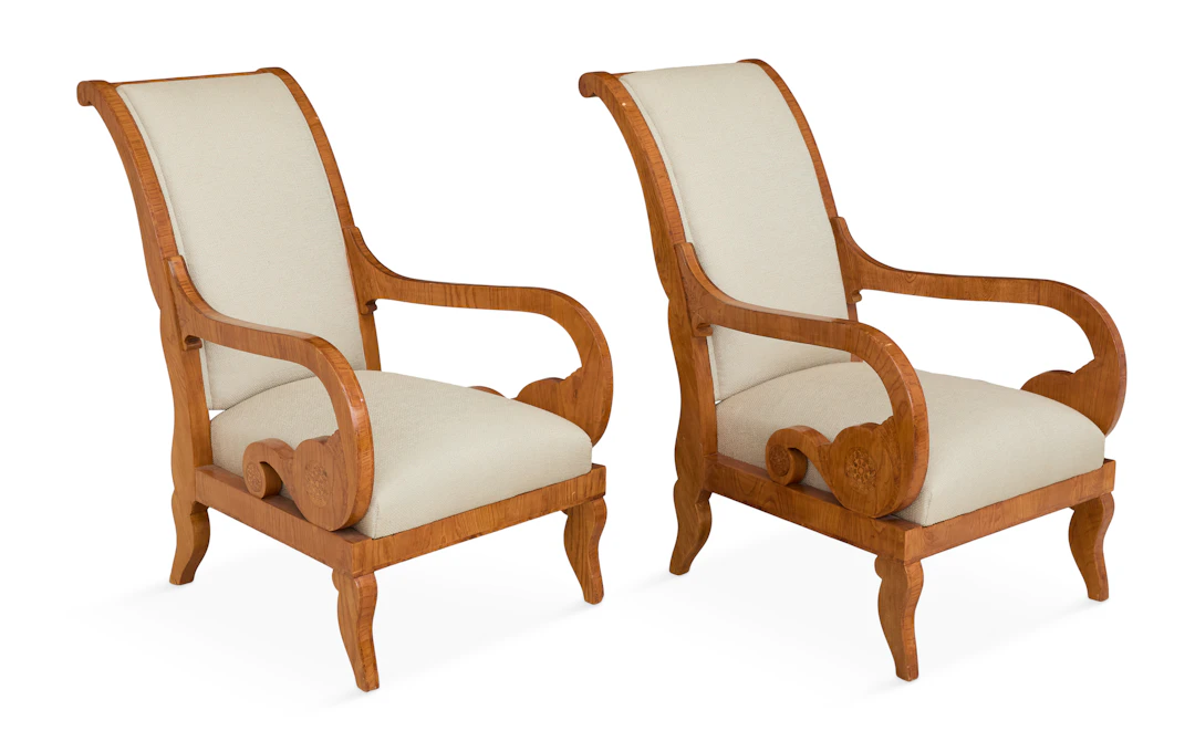 Pair of Biedermeier Inlaid Elmwood Chairs