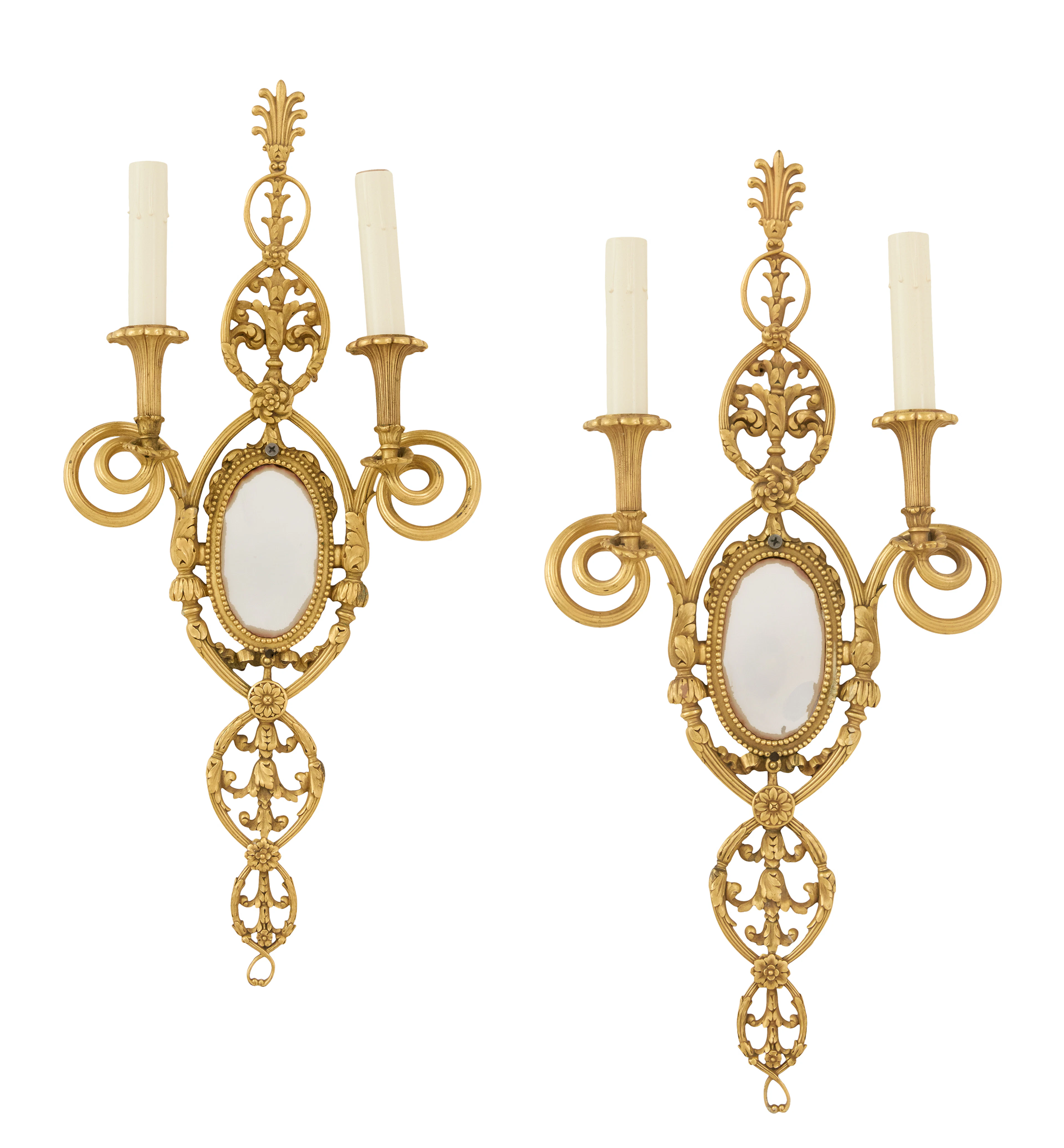 Pair of Italian Gilt-Bronze Two-Light Sconces