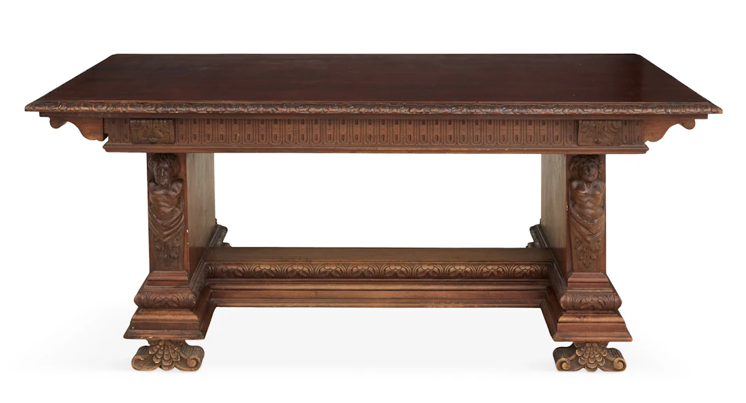Italian Carved Walnut Figural Library Table