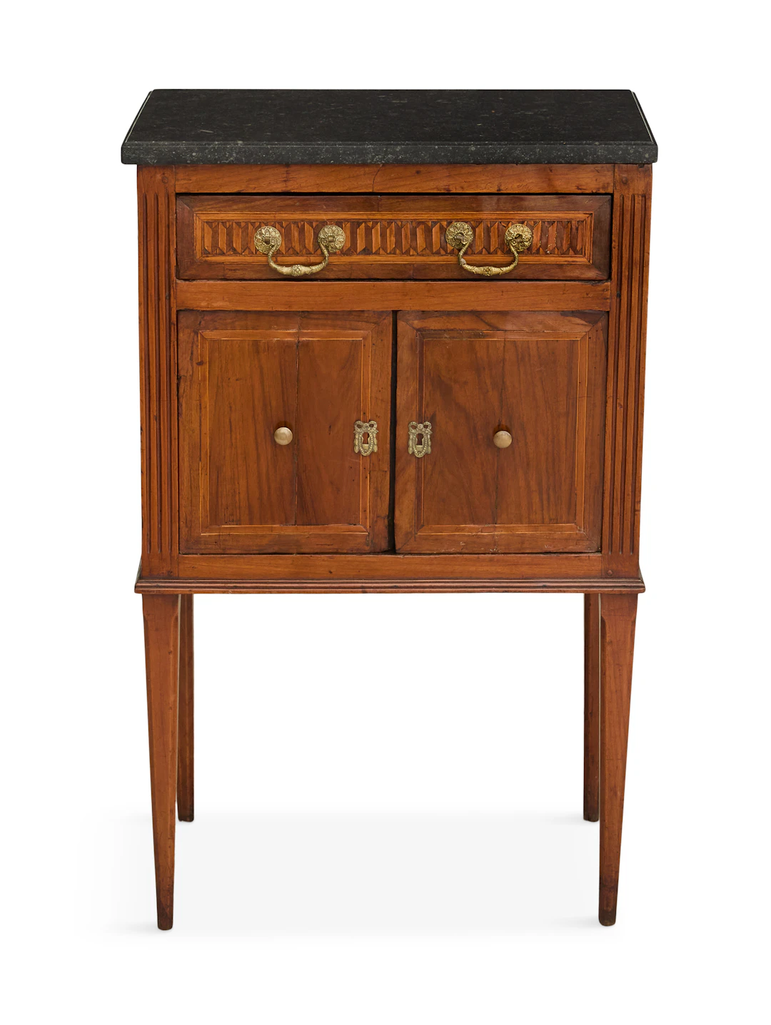 Italian Neoclassical Walnut, Olivewood and Marble-Top Side Table