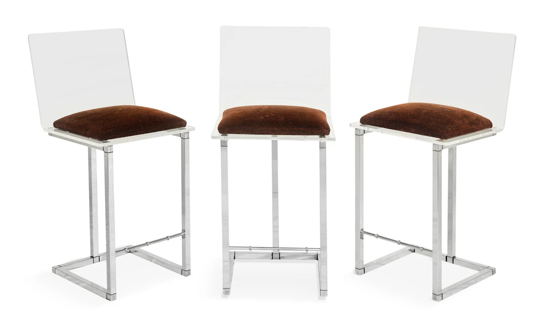 Three Chromcraft Acrylic and Chrome Bar Stools