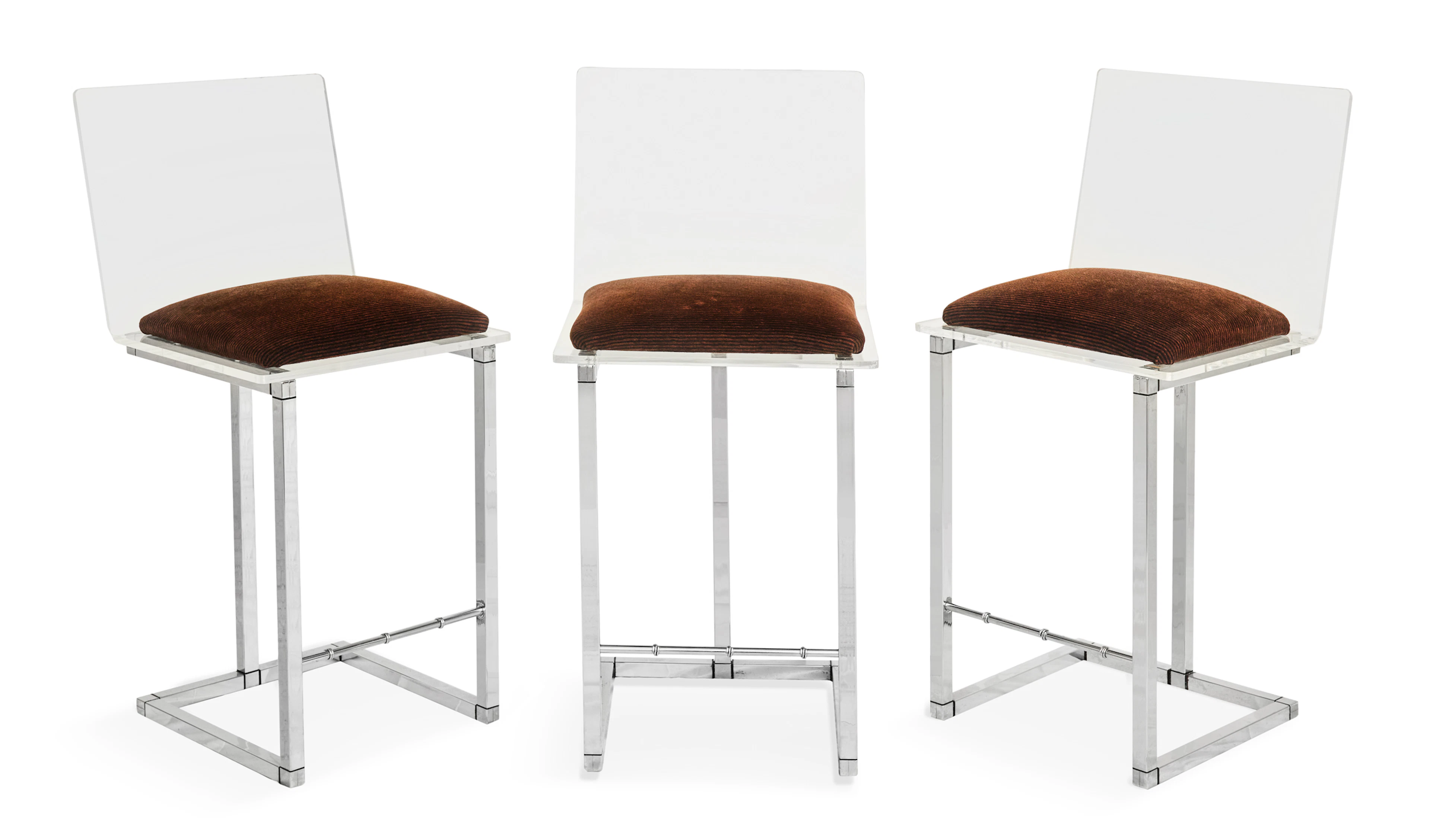 Three Chromcraft Acrylic and Chrome Bar Stools