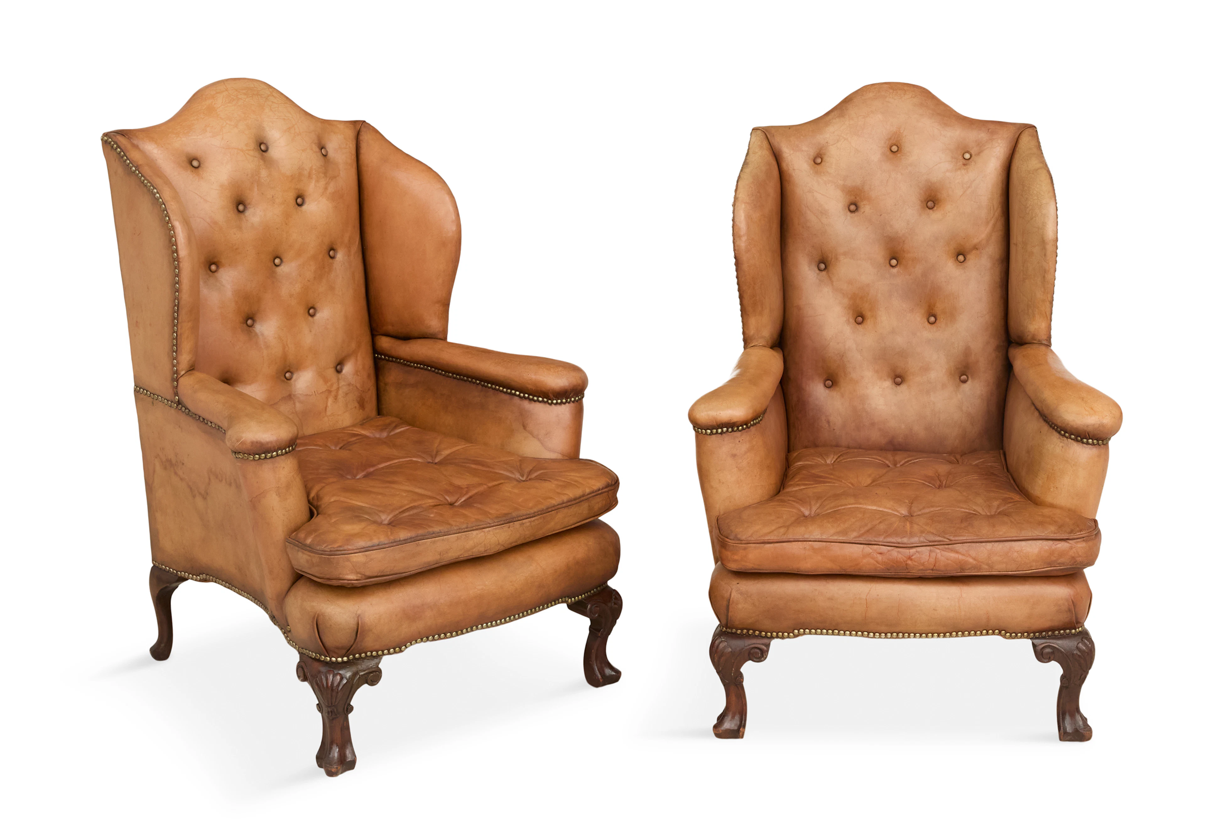 Pair of Georgian-Style Leather Wing Chairs