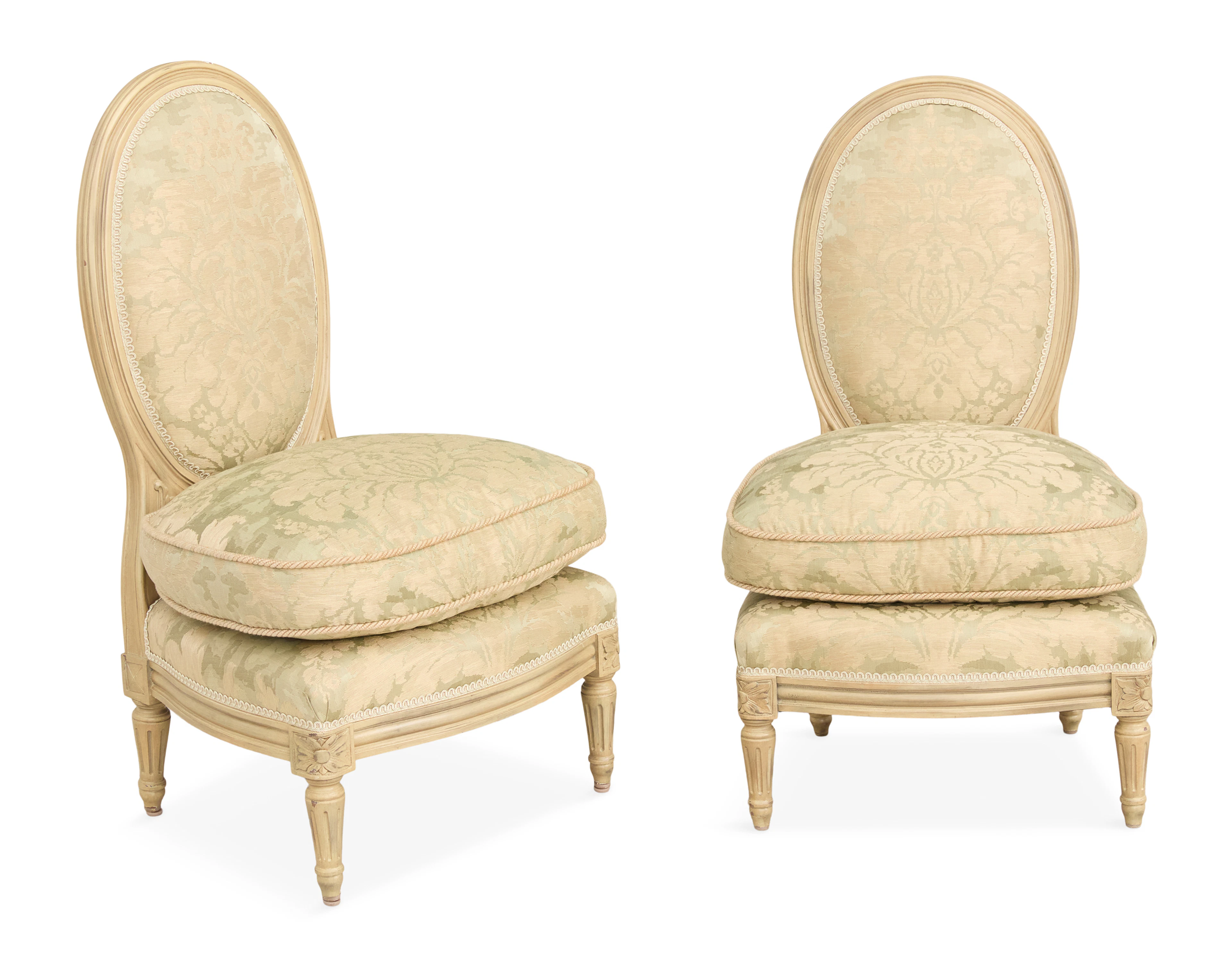 Pair of Brunschwig & Fils Creme Peinte Slipper Chairs