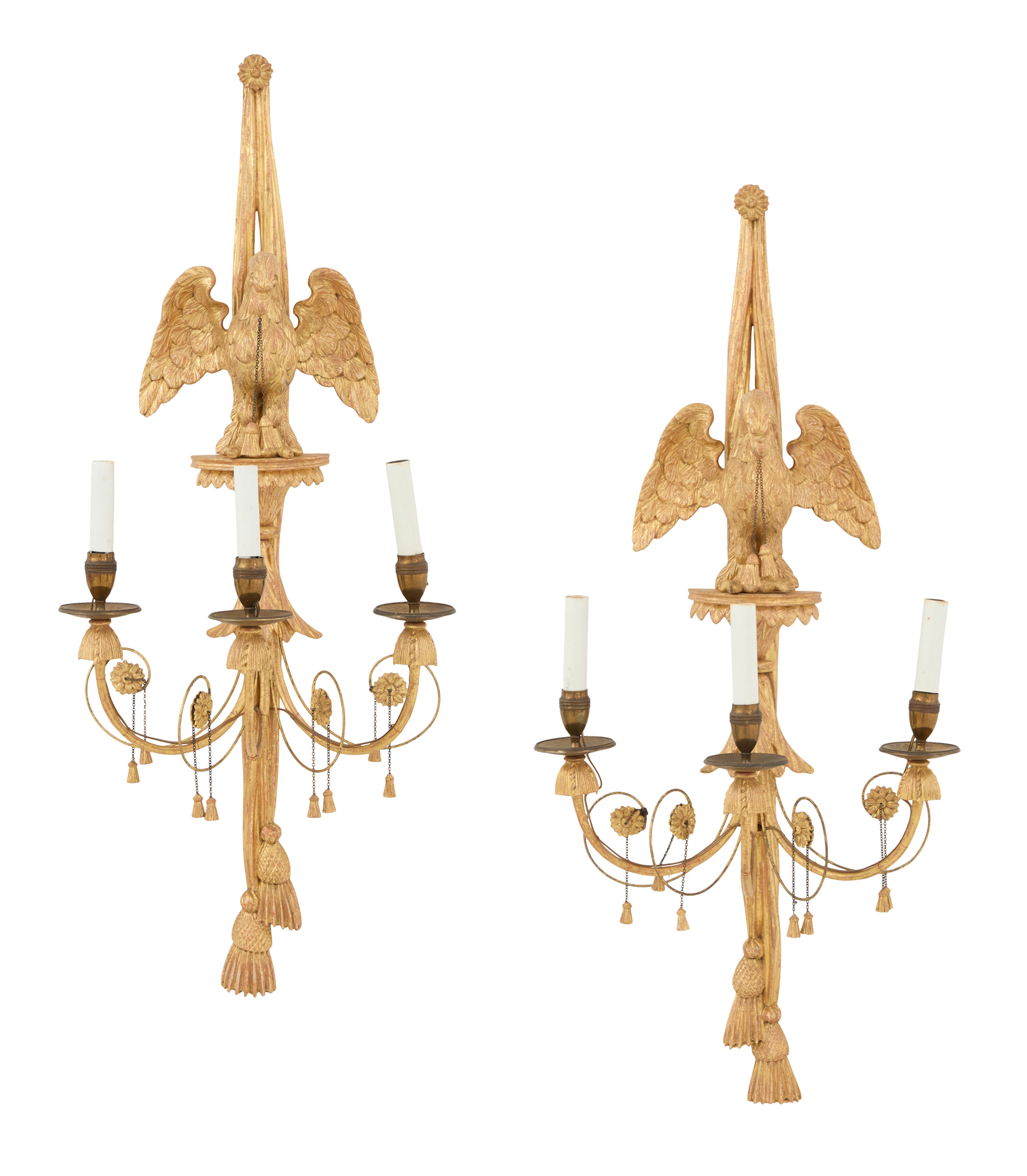 Pair of Italian Giltwood and Brass Sconces