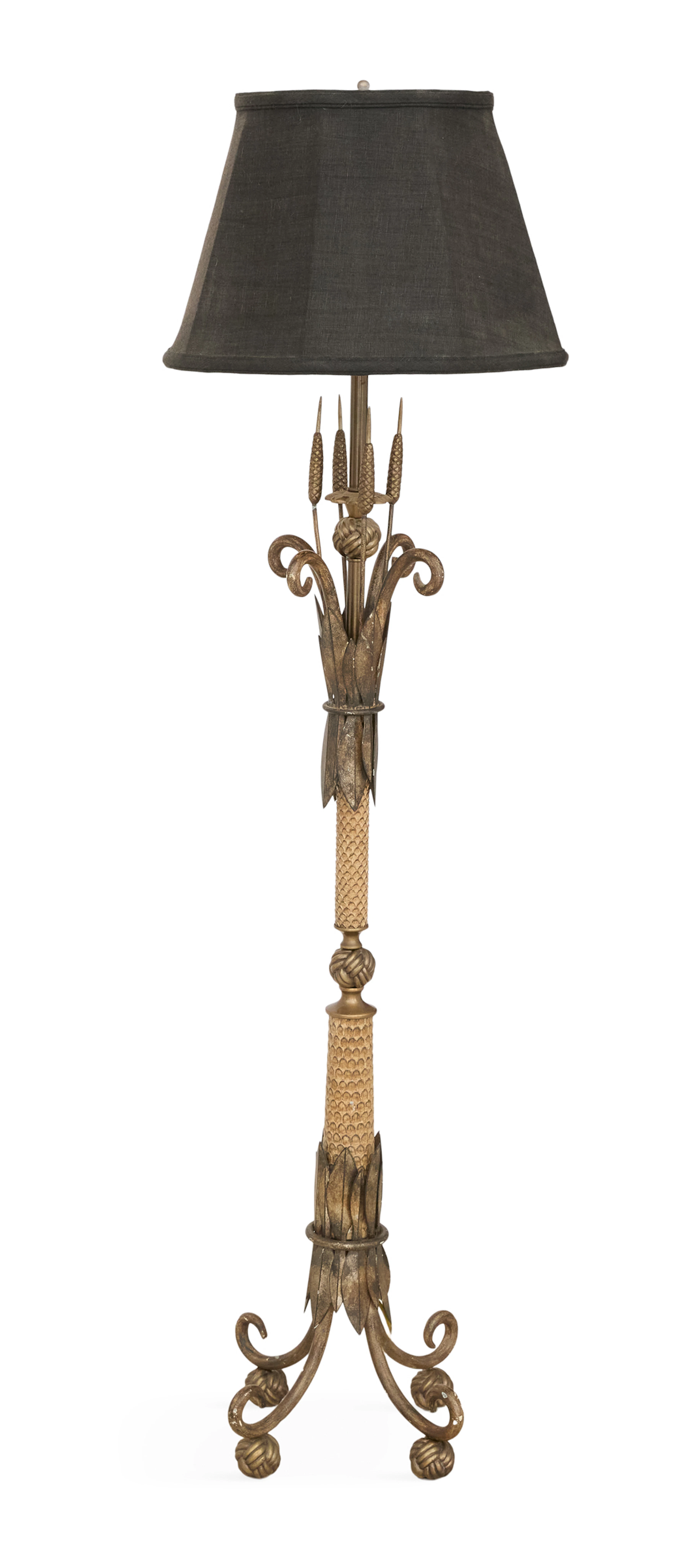 Patinated Metal and Pottery Floor Lamp