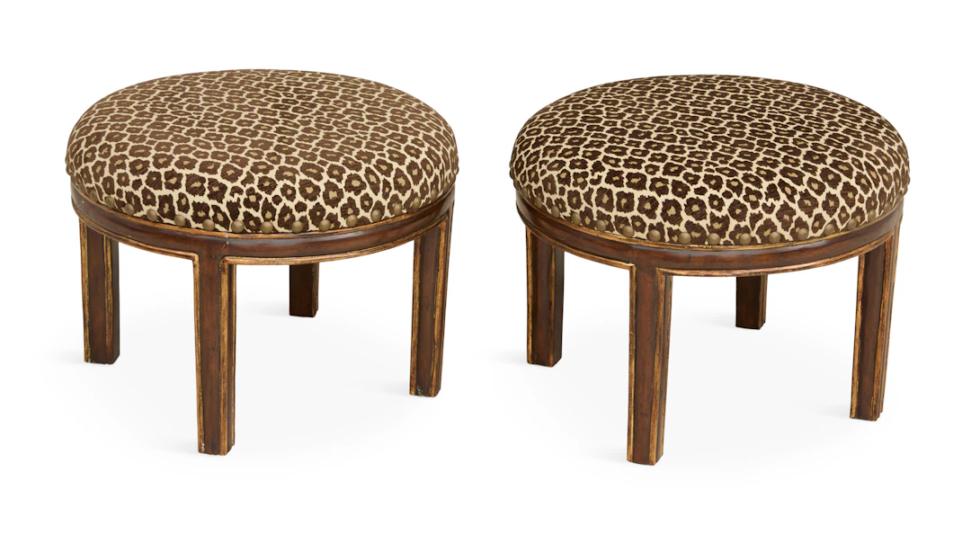 Pair of Italian Parcel-Gilt Walnut Stools