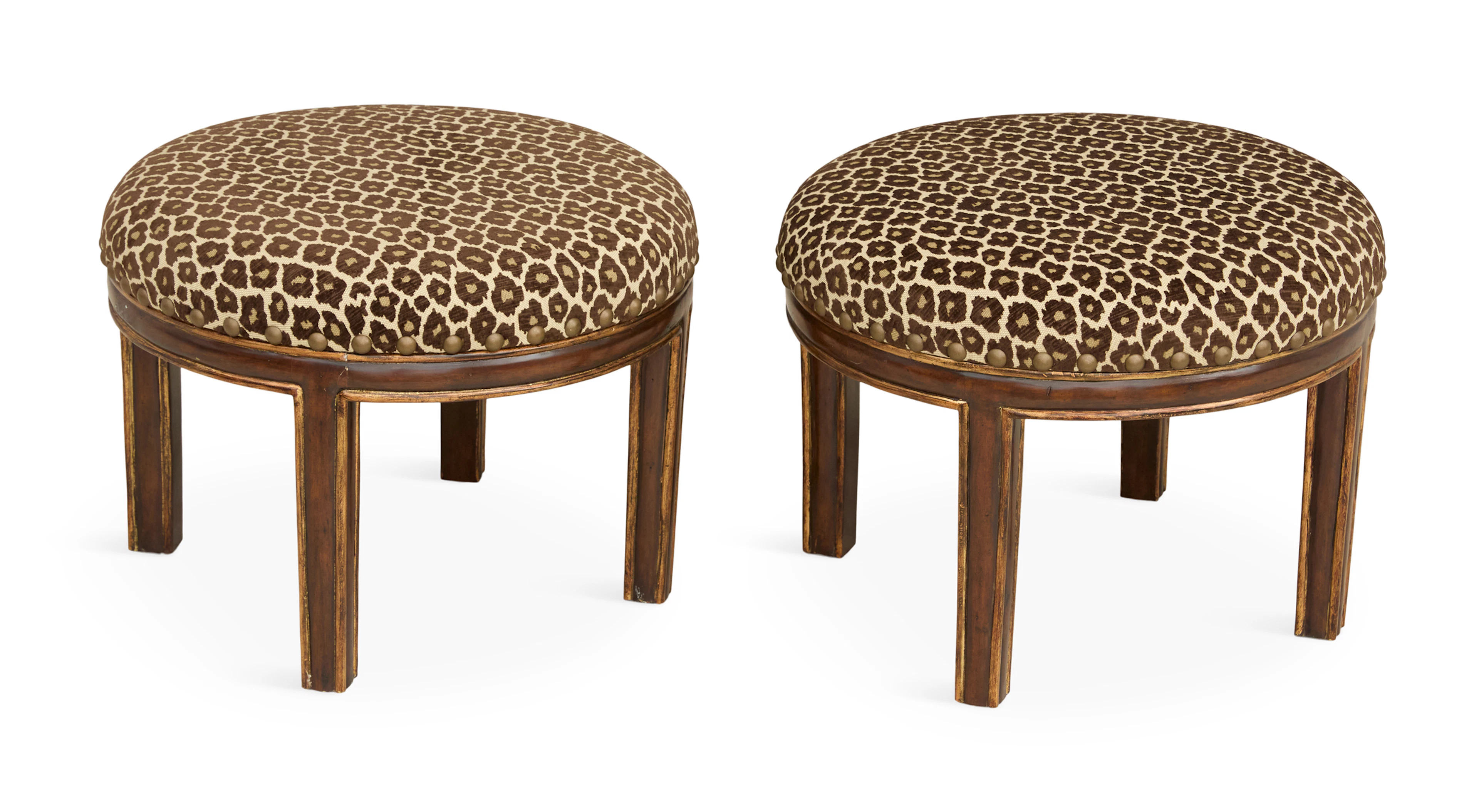 Pair of Italian Parcel-Gilt Walnut Stools