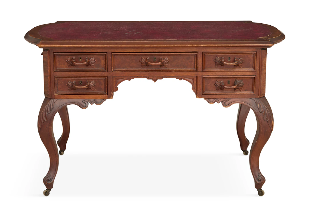 American Rococo Revival Burl Walnut Partner's Desk